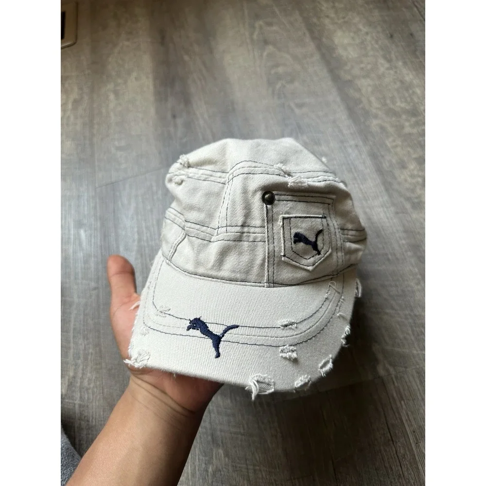 Puma Vintage Distressed Military Cadet Cap Hat 1/1 Y2K 90s Mens One Size Rare